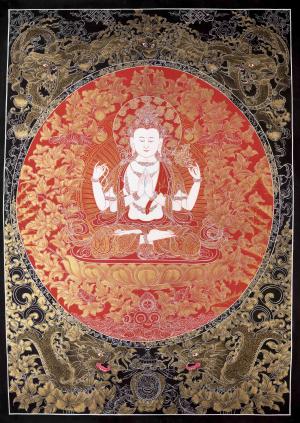 Original Hand Painted Avalokiteshvara Chengrezig Thangka | Bodhisattva of Compassion
